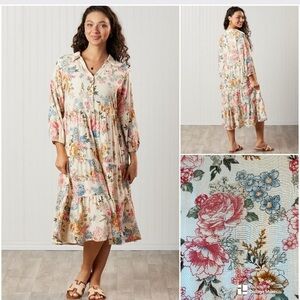 NWT Linda Anderson Floral Long Sleeve Midi Dress